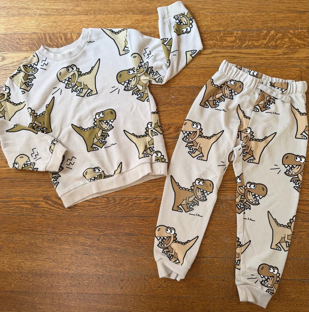 H&M Boys' Beige Dinosaur Jogger Set Size 5-6